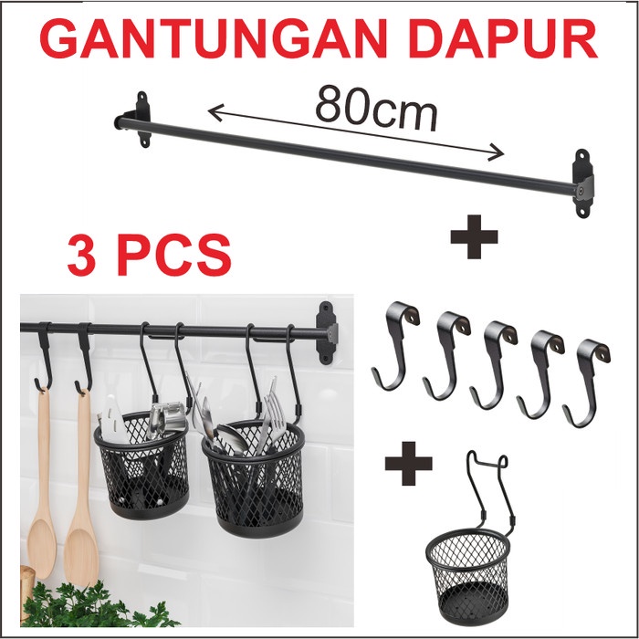 Gantungan Dapur Serbaguna PAnci Rel 80 Cm- Kapstok Geser - Rak Gantung