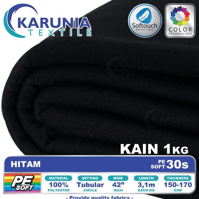 PE Soft 30s | Hitam | Kain Kaos | Karunia Textile