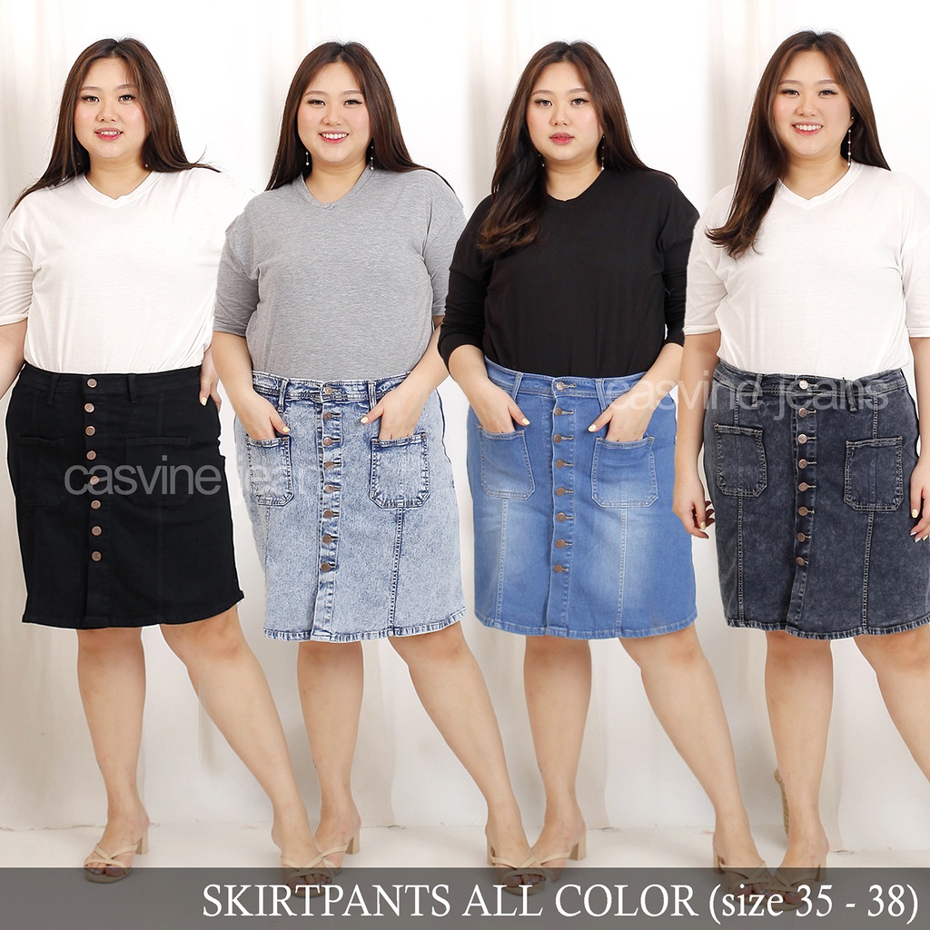 Rok Celana Jeans Kancing Jumbo Bigsize Skirt Pants 35-38