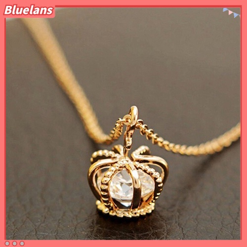 Bluelans Kalung Rantai Dengan Liontin Mahkota Aksen Kubik Zirkonia Untuk Wanita