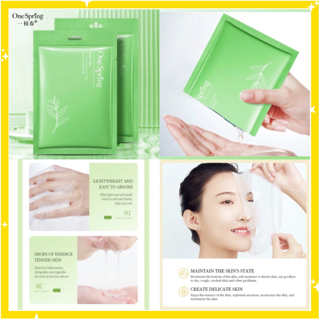 ONE SPRING Green Tea Hydrating Masker Wajah Facial Sheet Mask EM032