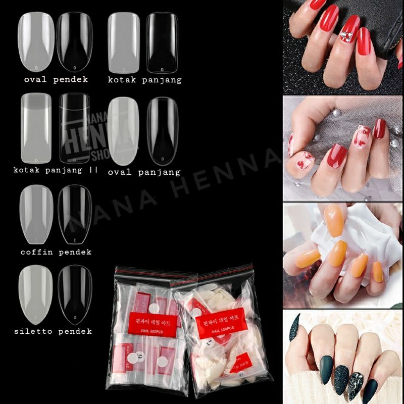 Kuku palsu polos / kuku palsu oval pendek / 500pcs kuku palsu