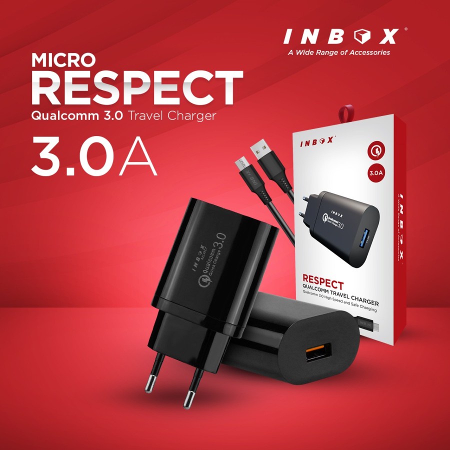 INBOX Charger RESPECT Fast Charging 3.1A QC 3.0 Free Kabel Data Charger HP Respect