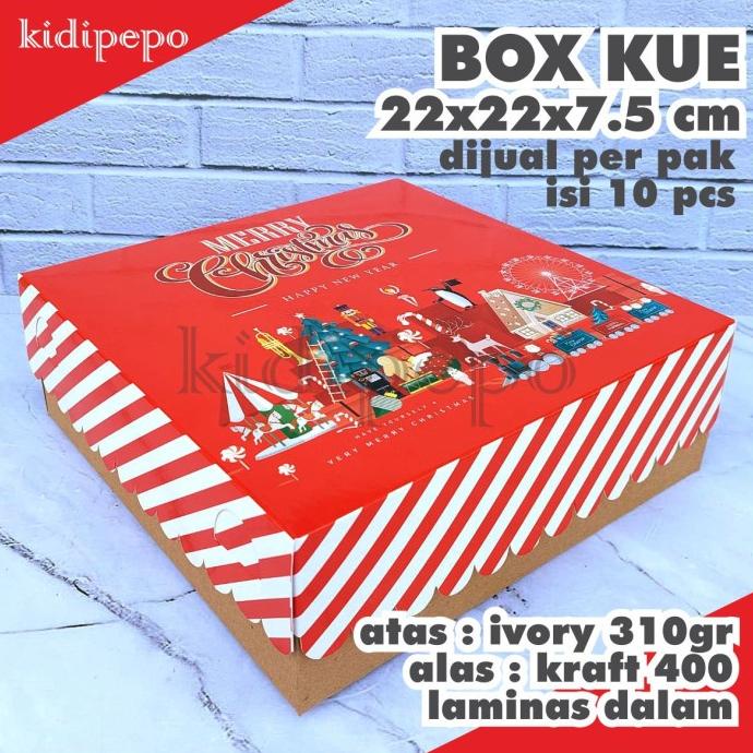 

:>:>:>:>] BOX KUE NATAL / CHRISTMAS STRIPES UKURAN 22 X 22 CM - ISI 10 SET