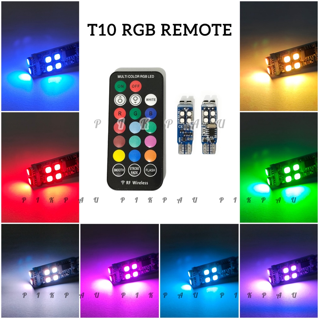 SEPASANG Lampu LED T10 RGB Remote Banyak Warna
