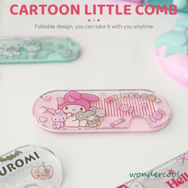 Sisir Kecil Plastik  Kartun Lucu Lipat Portabel Sisir Poni  Kuromi Melody Cinnamoroll Kitty-Won