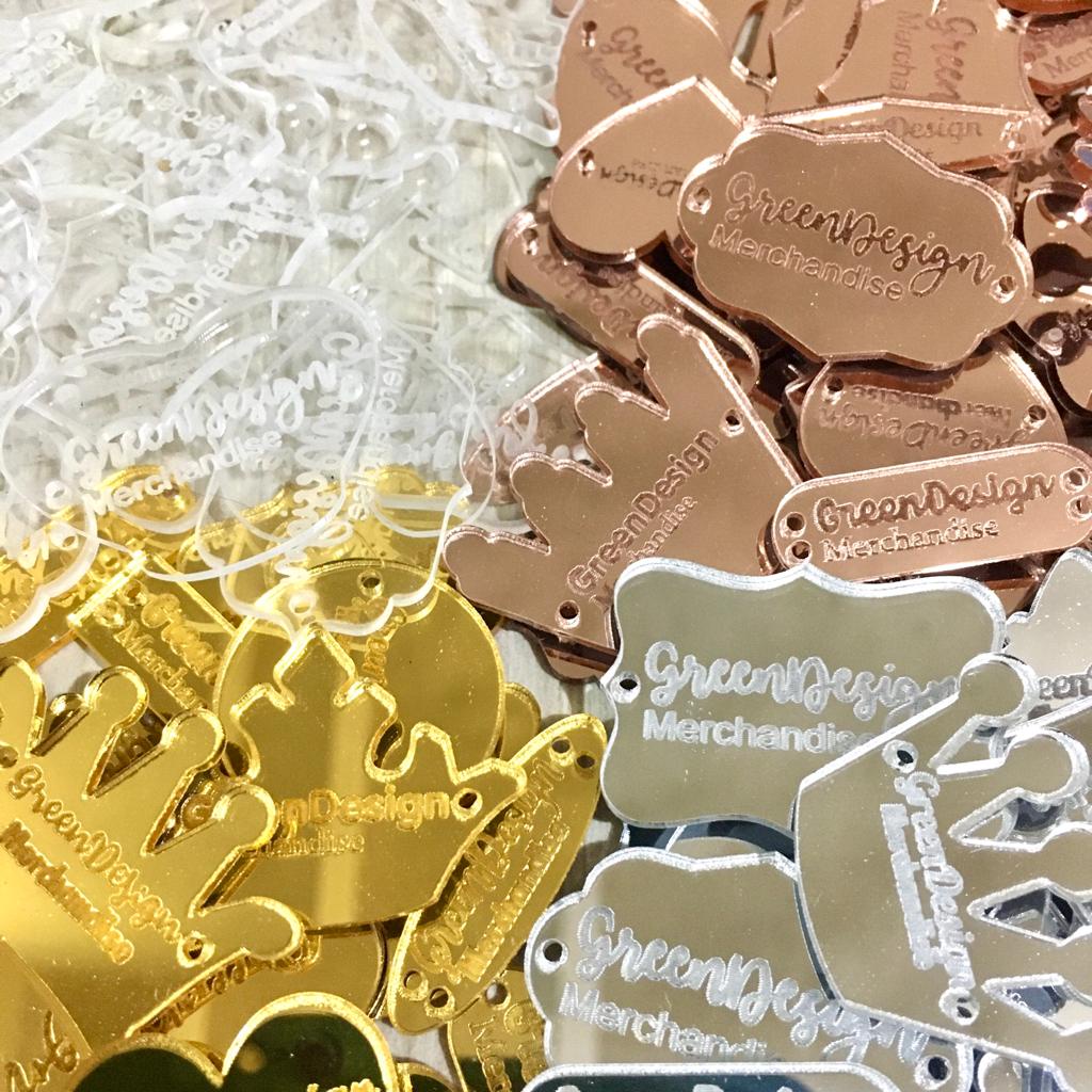 Label Produk Akrilik Mirror Minimal 20 PCS GOLD SILVER ROSEGOLD CLEAR  Free Design Label Hijab Label Jilbab Rebranding Hijab Label Kerudung Baju Tag Akrilik