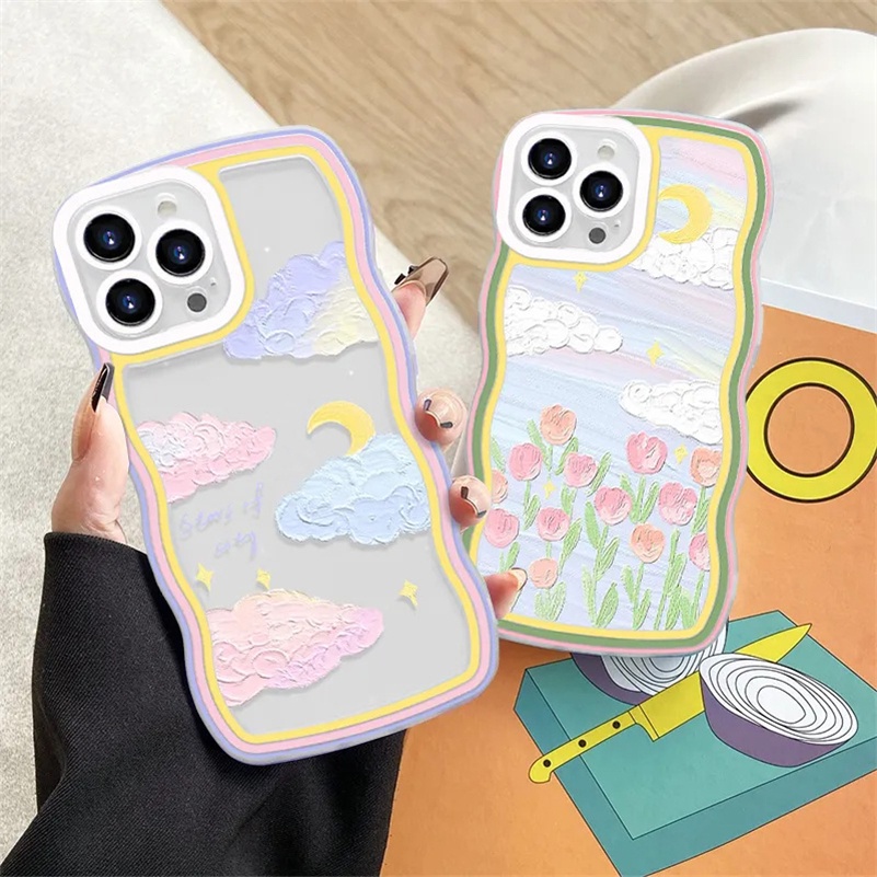 Casing Soft Case Karet Tebal Motif Awan Untuk iPhone 14 13 12 11 Pro Max X Xr Xs Max 8 7 6 6s Plus