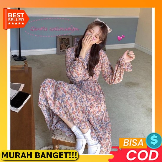 Icecream | Kamelia Dress | Fashion Korean Style | Midi Dres Korea [Reva]Dress Motif Bunga Ungu Lilac