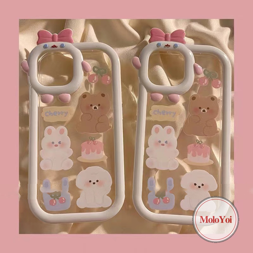 Soft Case Desain Kartun Cherry Bear Puppy 3D Untuk IPhone 11 12 13 14 Pro MAX 7 8 6 6S Plus 14 Plus XR X XS MAX SE 2020