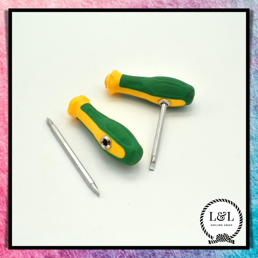 Obeng Bolak Balik Magnet 3 Way Obeng T  3 in 1 Gagang Karet  Obeng Panjang 4 inch