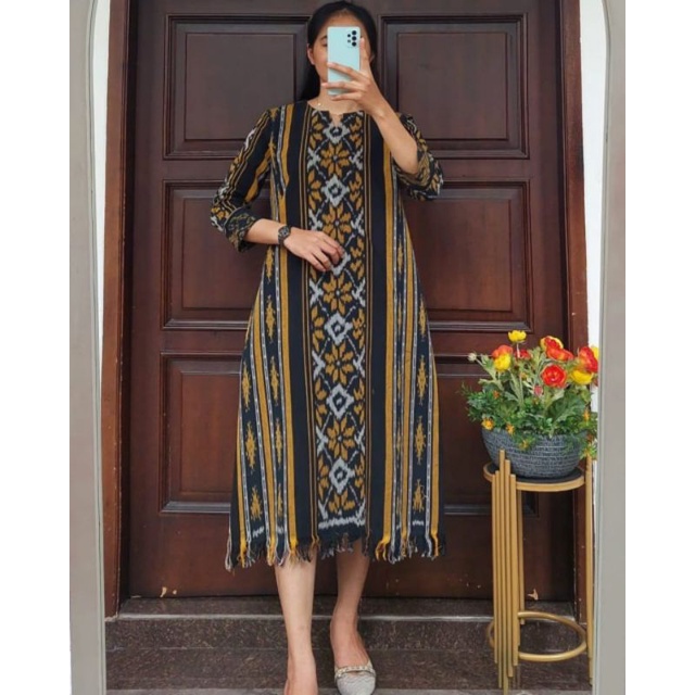 DRESS SHEERENA II TENUN FASHION TROSO JEPARA, DRESS CASUAL TENUN JEPARA, DRESS TENUN IKAT TROSO JEPA