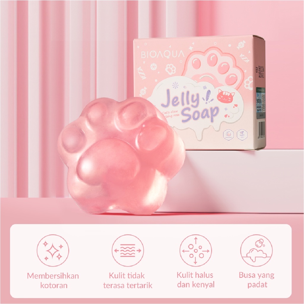 Beauty Jaya - BIOAQUA Jelly Soap Cat's Claw Moisturizing Rose 110g Sabun Badan Muka Leher Sabun Batang Mandi Bening Mawar Jerawat Punggung | BPOM