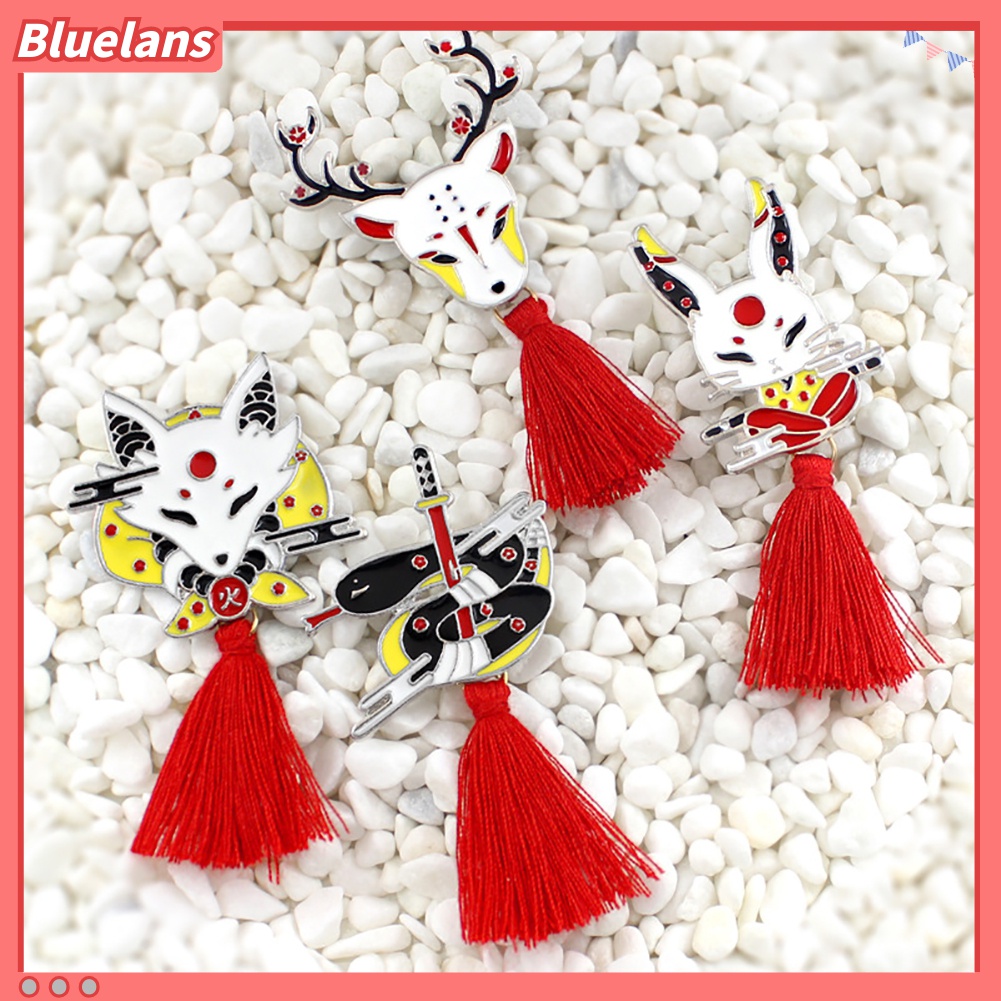 Bros Pin Enamel Bentuk Rusa Rubah Kelinci Aksen Rumbai Untuk Unisex