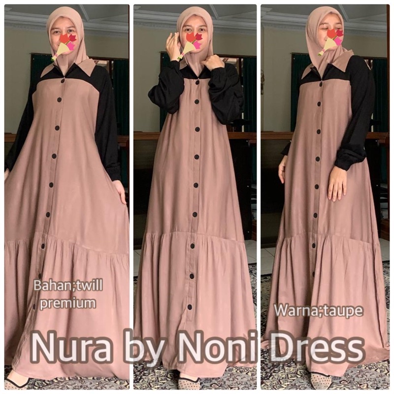 Daster Arab Noni NURA Maxi Dress Mewah Gamis Premium Twill