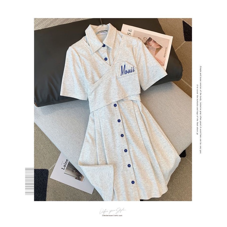 #Sisjuly# Gaun polo wanita baru rok ceruk temperamen tipis Prancis baru rok lengan pendek