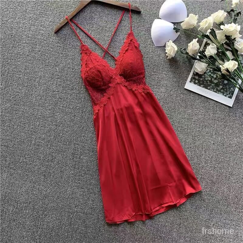 Netflix seksi piyama wanita musim panas es tipis sutra backless renda gaun tidur hot bottoming rok p