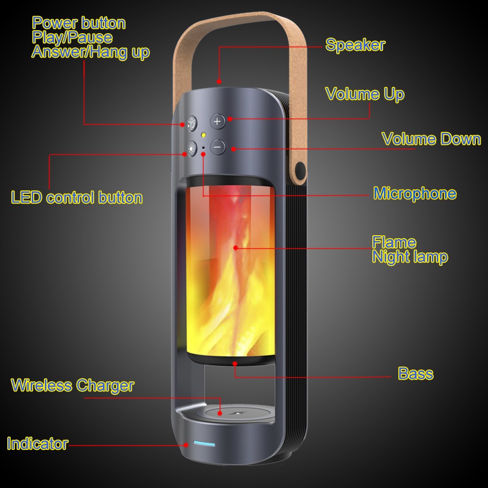 Speaker Bluetooth Alpha Lampu - Speaker Alpha Portable Wireless Flame Led Plus Wireless Charger