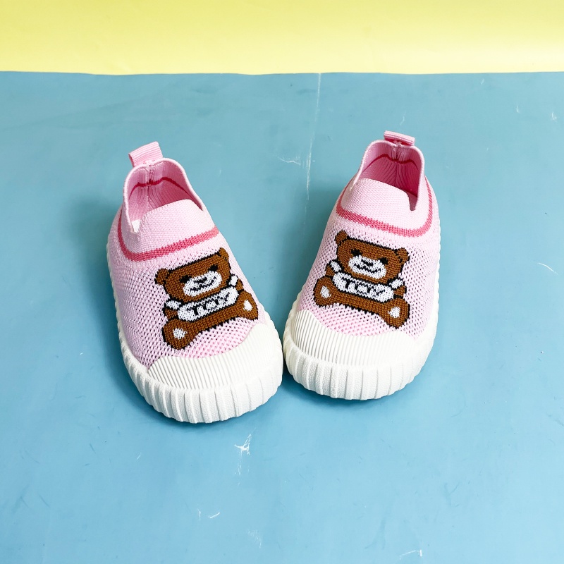 Sepatu anak-anak kecil 1-3 tahun kualitas baik anak-anak slip-on sepatu datar ringan lucu kartun hewan beruang sepatu