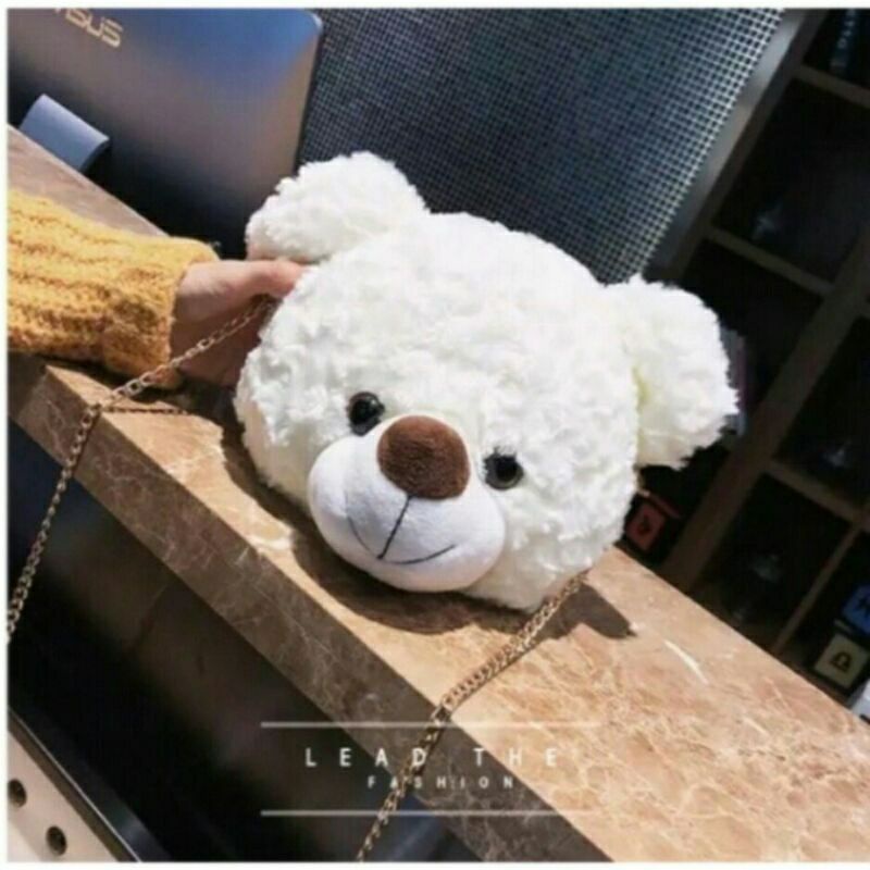 Tas wanita BEAR HEAD | Tas Selempang Wanita Kepala Beruang | Bahan Bulu Import dari Korea | Murah Bisa COD