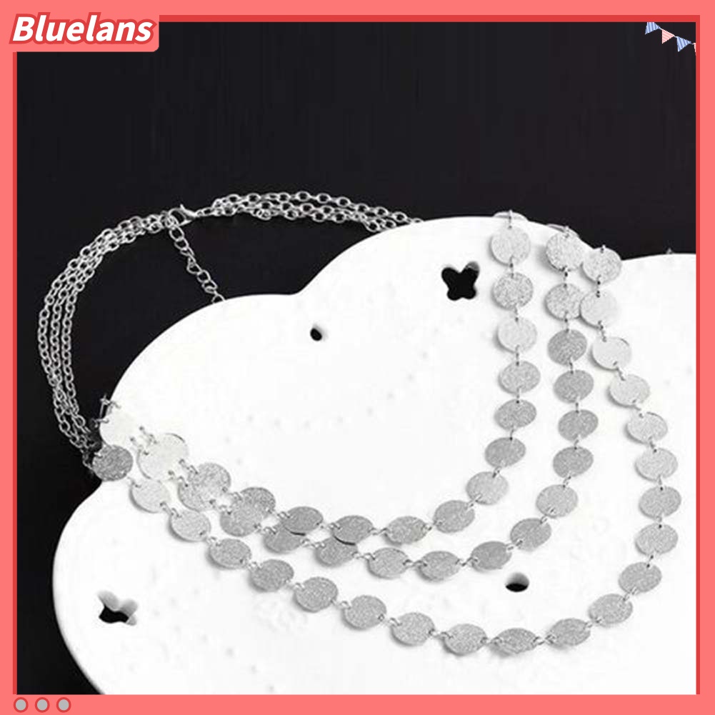 Bluelans Kalung Rantai Panjang Multilayer Dengan Liontin Koin Sequin Untuk Wanita