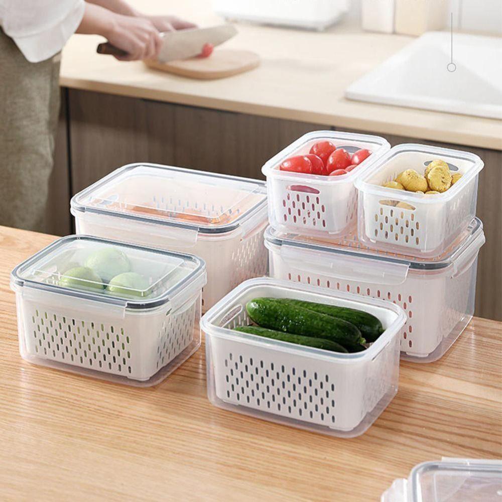 【 ELEGANT 】 Storage Box Portable Plastik Pantry Tempat Sayur Buah Segar Keranjang Makanan Wadah Buah