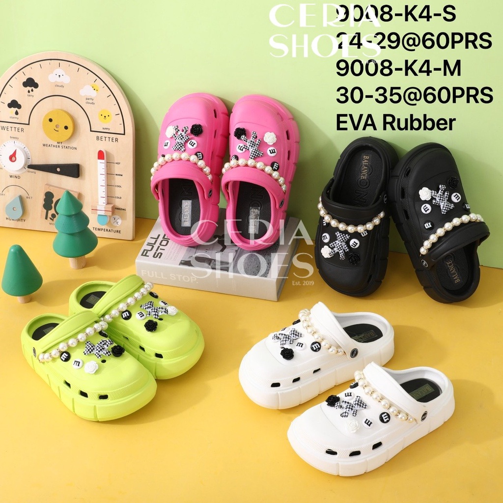 EVA Sandal SIZE ANAK Perempuan Clog Baim Import Karet Spons Ringan Empuk Sol Non-Slip Rubber Bear Mutiara K4