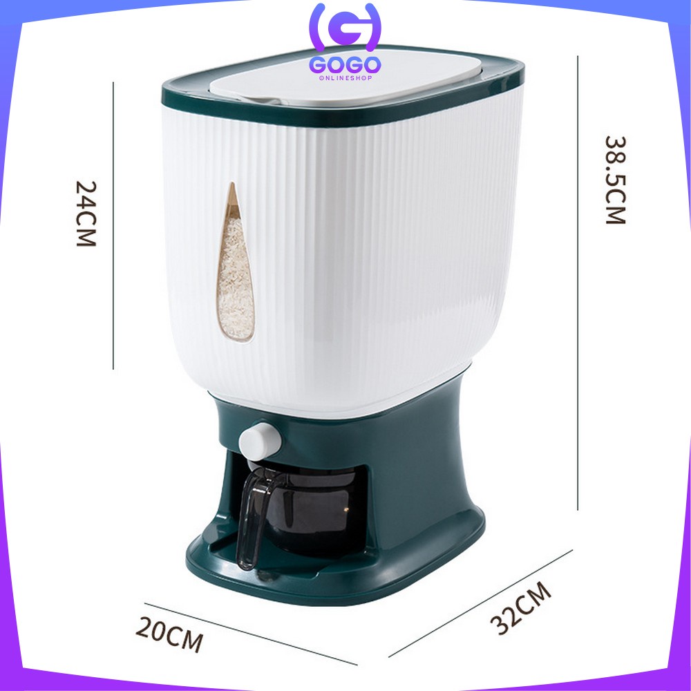 GOGO-C360 Dispenser Beras 10 KG Rice Dispenser Tempat Wadah Penyimpanan Beras Otomatis Rice Box 10 kg Dengan Wadah Pengering Beras