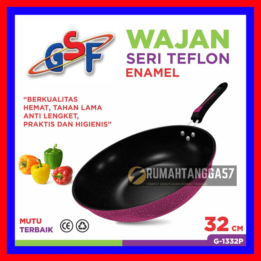 WAJAN GAGANG WARNA GSF / WAJAN GAGANG WARNA 32CM GSF G-1332P / WAJAN SERI TEFLON ENAMEL 32CM GSF G 1