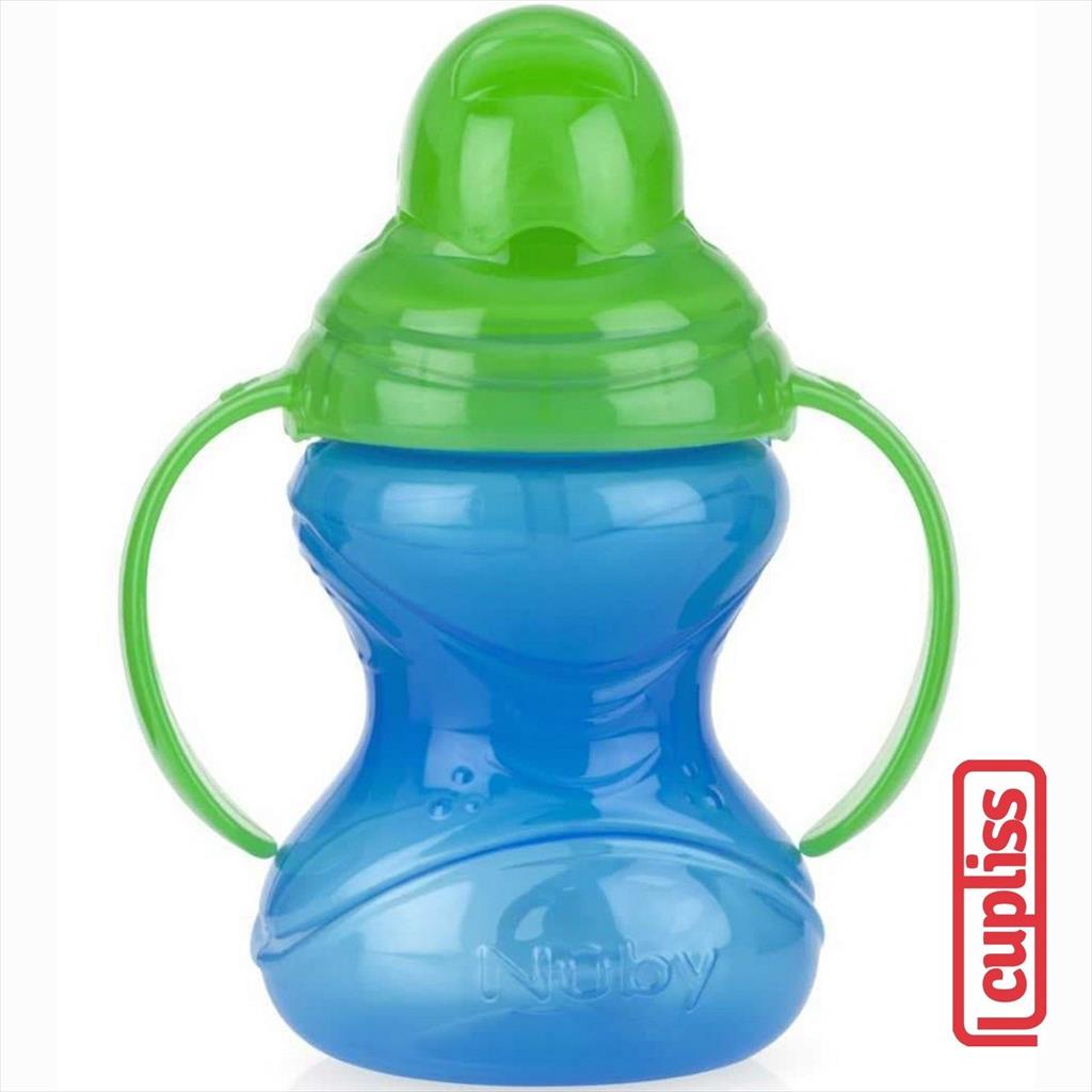 NUBY 123169 300 ml Twin Handle Flip it Straw Green Blue Botol