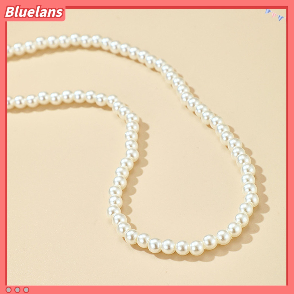 Kalung Choker Pendek Bentuk Bulat Aksen Mutiara Imitasi Bahan Alloy Warna Putih Untuk Wanita