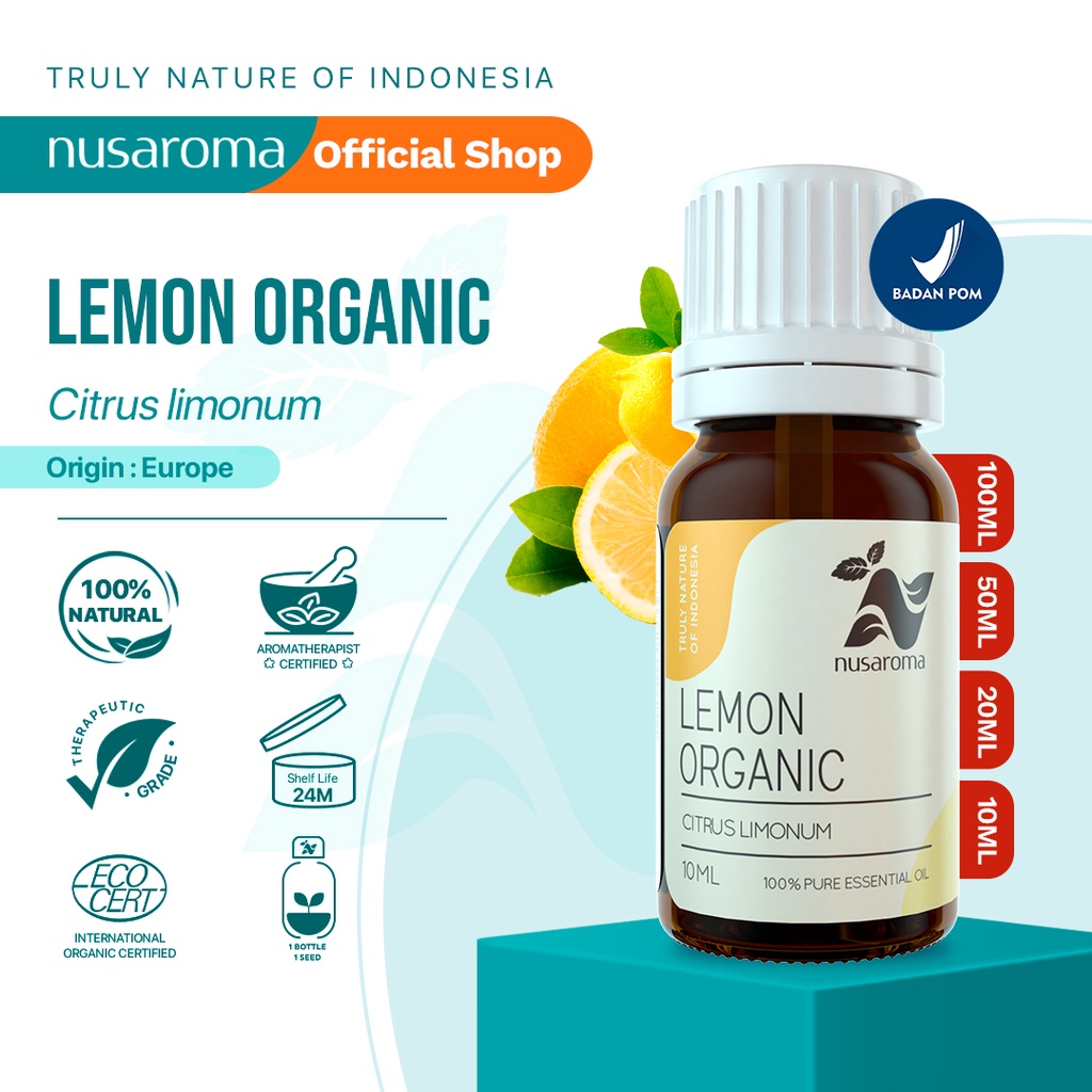 Nusaroma Lemon Organic Essential Oil - 100% Pure &amp; Therapeutic Essential Oil