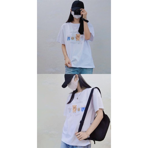 [littlecrab] Kaos Oversize It's A Good Day To Be Happy Jemur Baju Boneka Topi Celana Unik T-shirt Couple Unisex Hitam Putih Colorful Sablon Berkualitas Aesthetic Korean Style