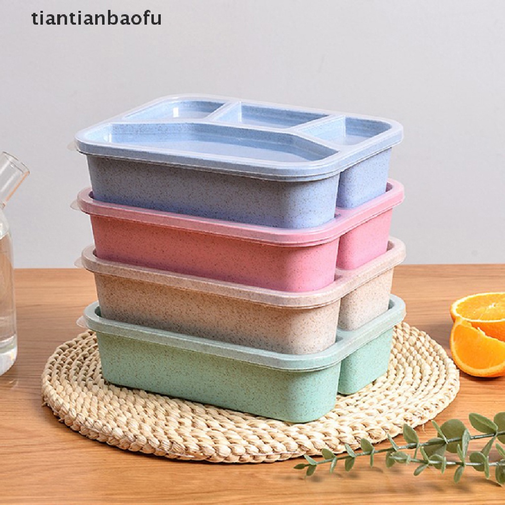 (Tianbaofu) Kotak Makan Siang Bahan Wheat Straw Transparan Tahan Panas Anti Bocor Untuk Sekolah / Kantor