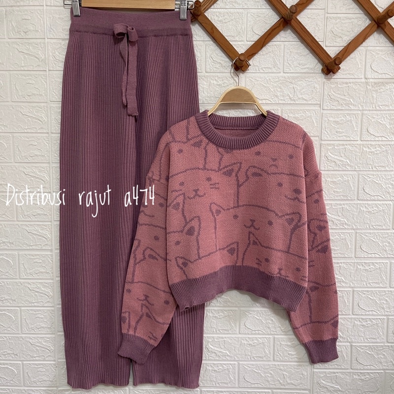 ONESET SWEATER RAJUT KOREA KOCHI SETALAN CELANA KULOT