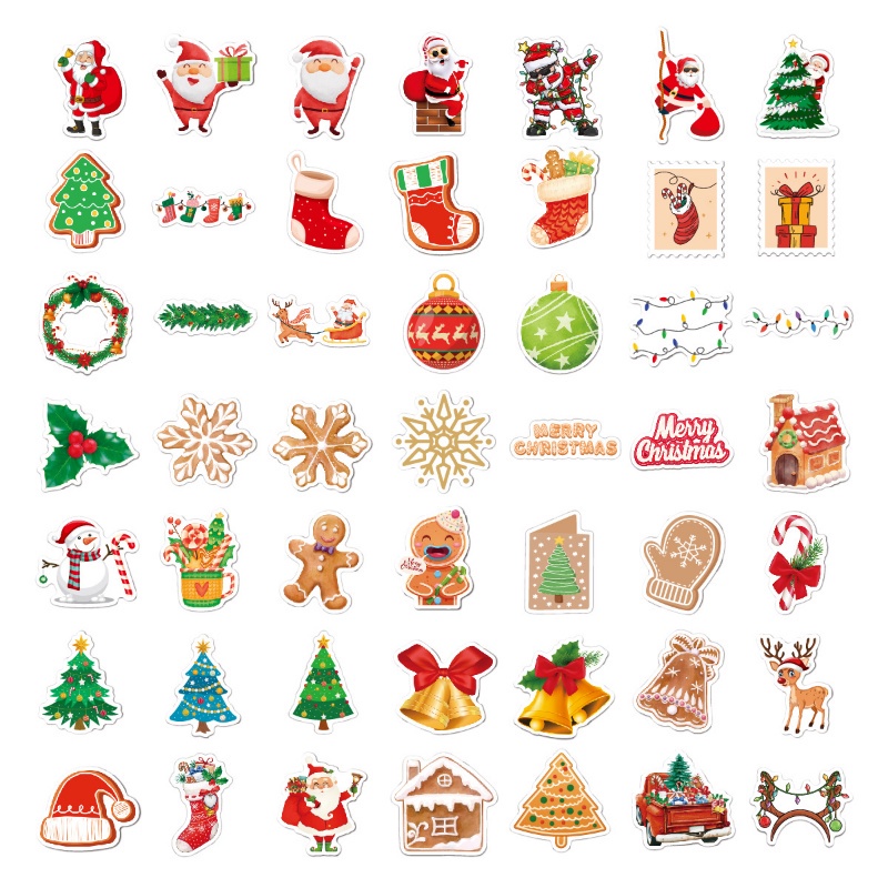 100 Pcs Stiker Motif Kartun Santa Claus Snowman Untuk Dekorasi Scrapbook Laptop