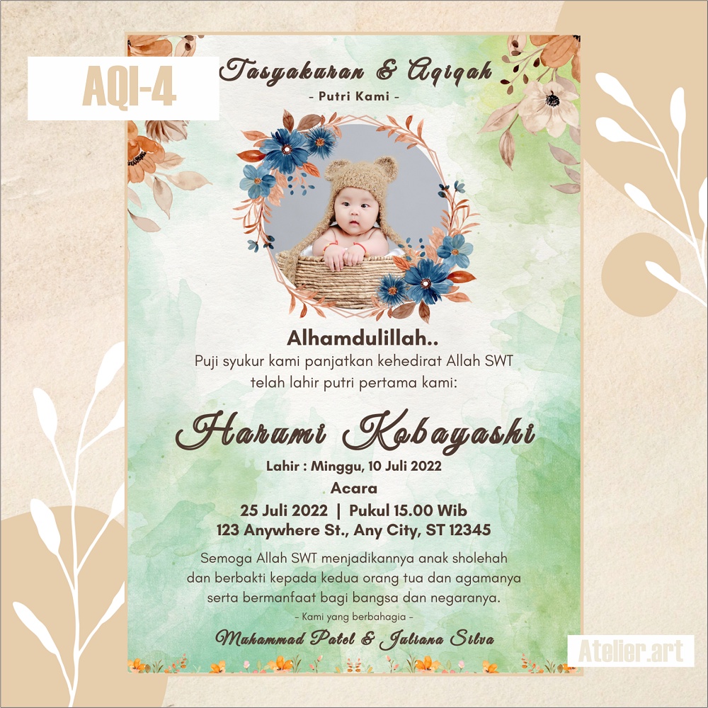 Undangan Digital Aqiqah AQI-4 Softfile Green Ukuran A4 | Atelier.Art