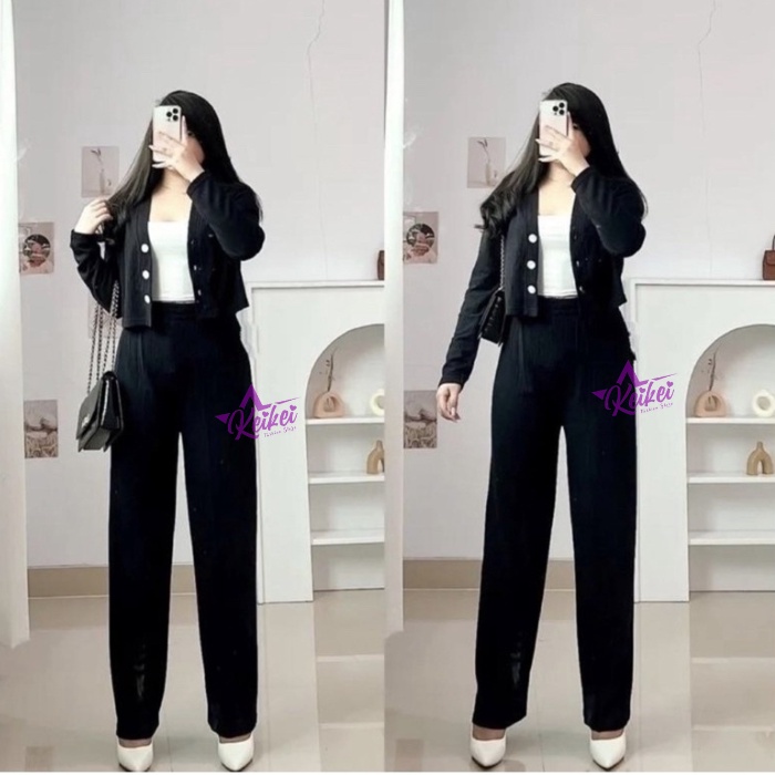 Set Casey Premium Knit (Cardi+Pants) / Setelan Baju Wanita Kekinian Crop dan Celana Kulot Premium