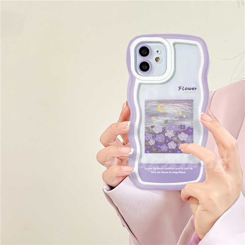 Case TPU Motif Lukisan Minyak Bunga Ungu Untuk Samsung A04S A13 A03S A21S A12 A02S A11 A51 A10 A30 A50 A52 A20S M12 A71 A32