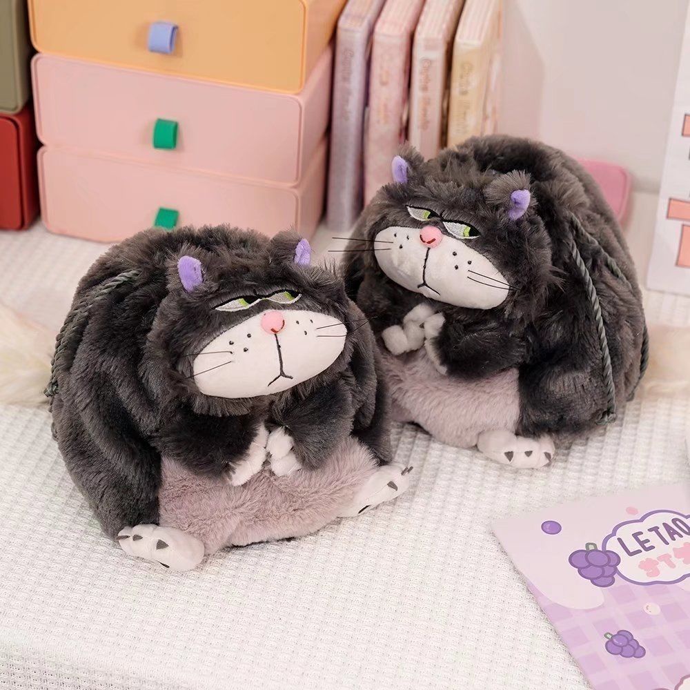 ✒♘♕Sera Sera Factory Outlet Lucifer Kucing Besar Gemuk Kartun Lucu Mewah Beam Mulut Tas Bahu Lucifer Slanted Eye Cat Bag