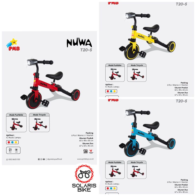 Balance Bike Sepeda Tricycle 3 in 1 PMB NUWA T20-5 T20-9