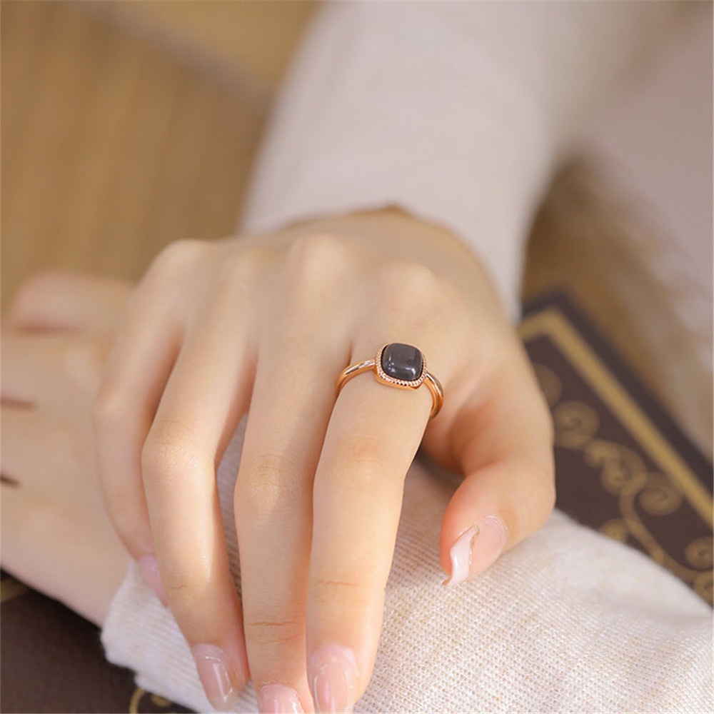 【COD Tangding】Cincin Batu Giok Imitasi Gaya Retro Minimalis Untuk Wanita