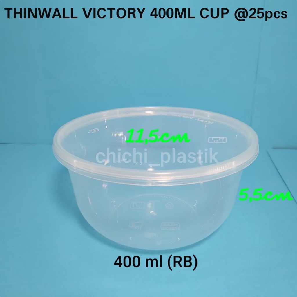 Thinwall food container 400ml VICTORY/ Kotak Makan Bening/ Cup salad 400ml/Cup puding 400ml /Mangkok Bening