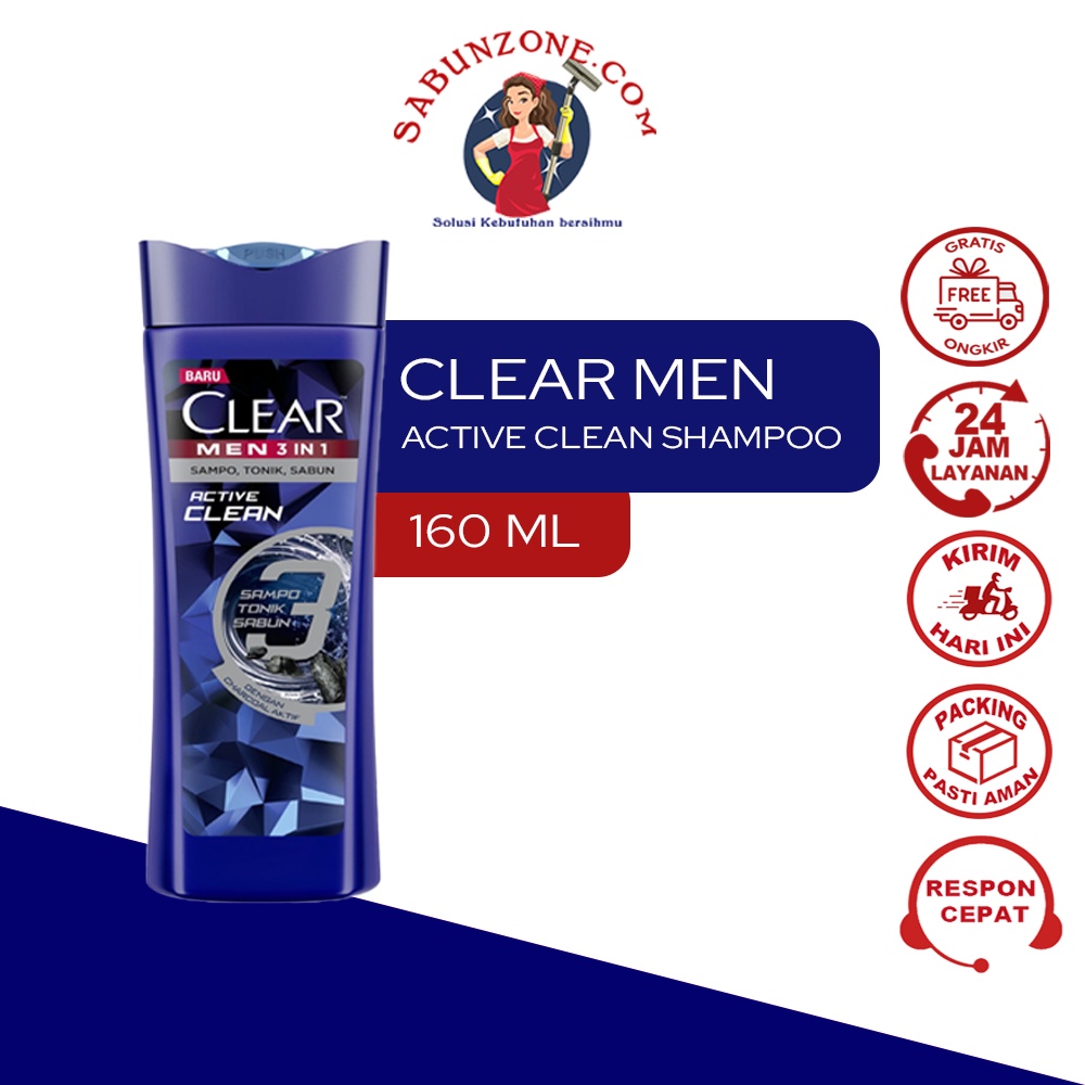 Shampo Clear Men 3 in 1 Sampo Active Clean 160 ml