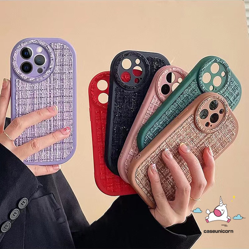 Soft Case Bahan Kulit Tekstur Anyaman Warna Permen Untuk iPhone 11 Pro Max XR 7Plus 8Plus 7 8 14 Plus 12 13 14 Pro Max SE