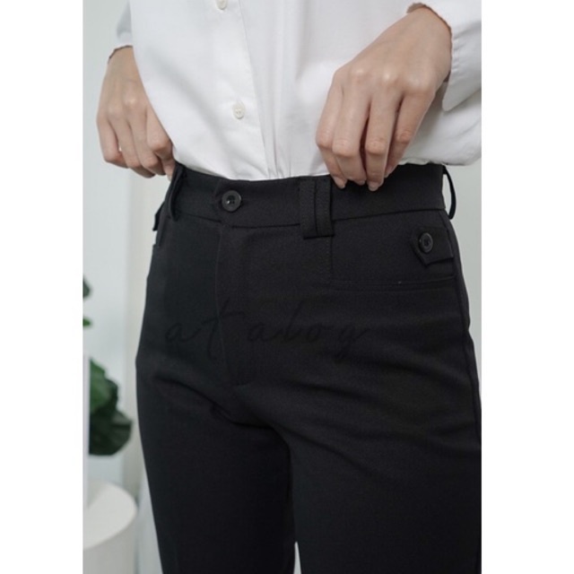 Celana Bahan Kerja Wanita Highwaist Kantor Formal Dasar Kain Premium Strech . Office Pants Slimfit Standart S-5L