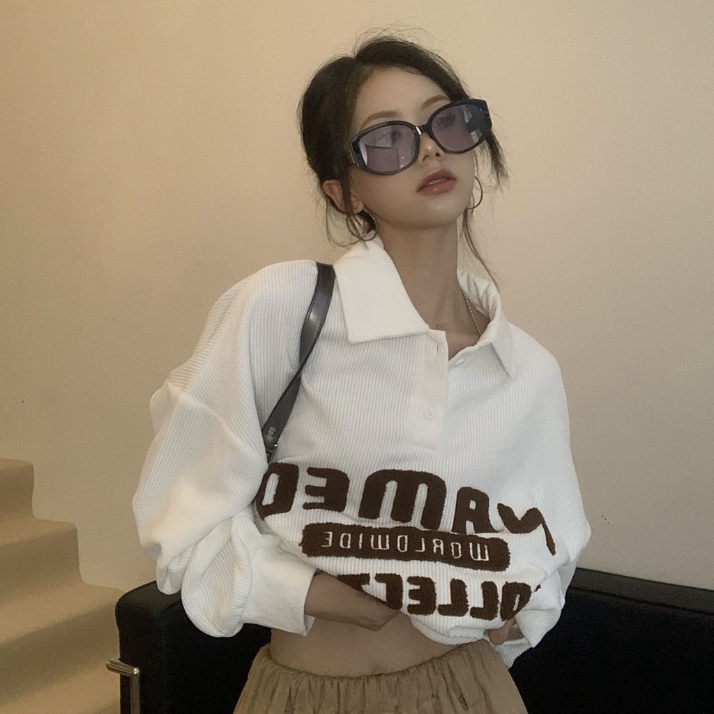 Nico##PoloKemeja Lengan Panjang Sweater Serbaguna Gaya Korea Longgar Top