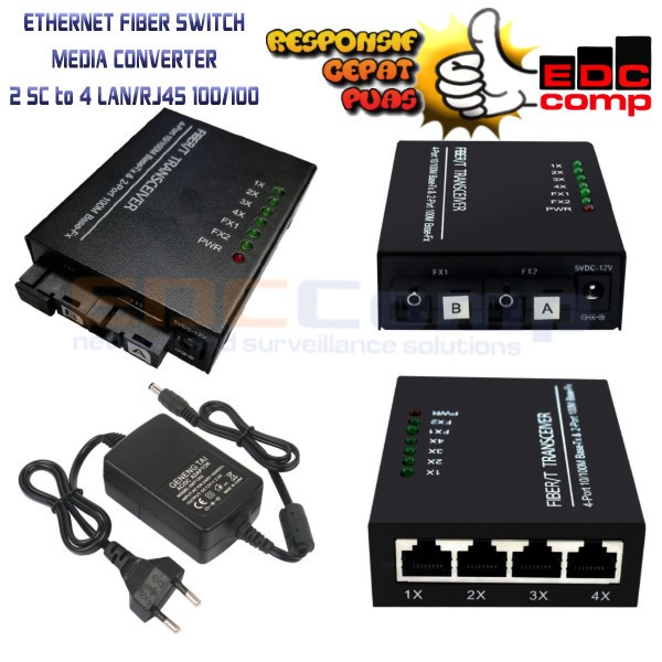 Ethernet Fiber Switch 2 Sc 4 Lan 10/100 Media Converter Fo 2 Sc 4 Lan