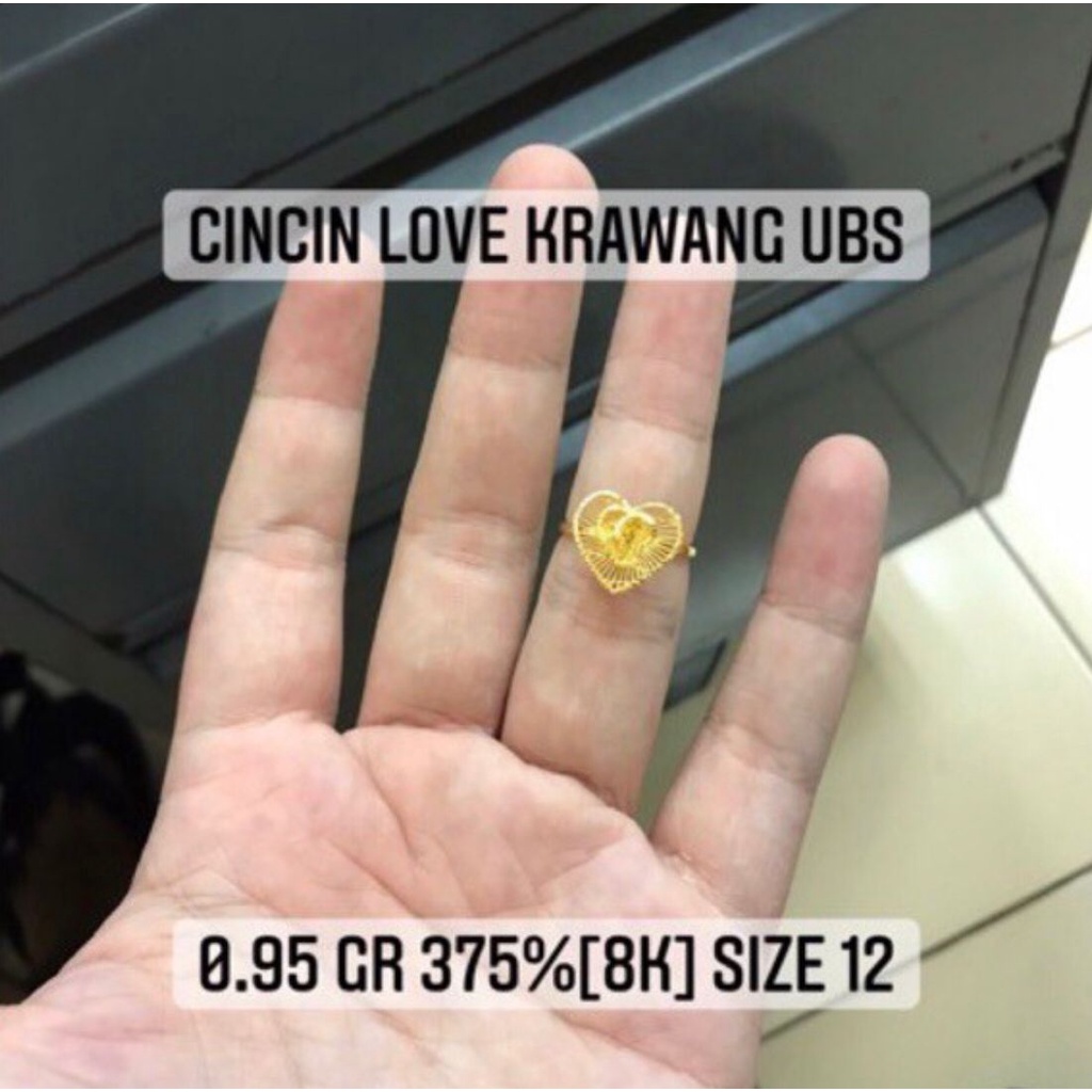 Cincin motif love krawang kadar 375 8k simpel elegan