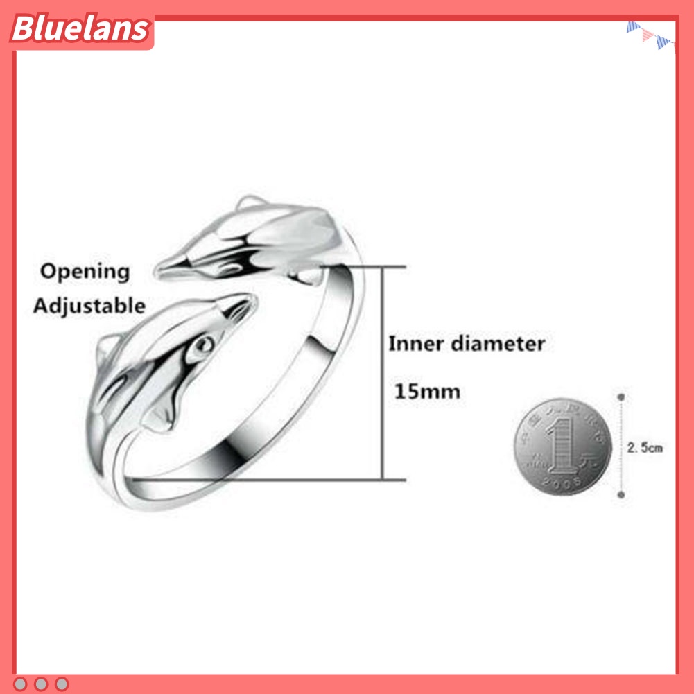 Bluelans Fashion Women Silver Plated Double Dolphin Opening Adjustable Finger Ring Gift